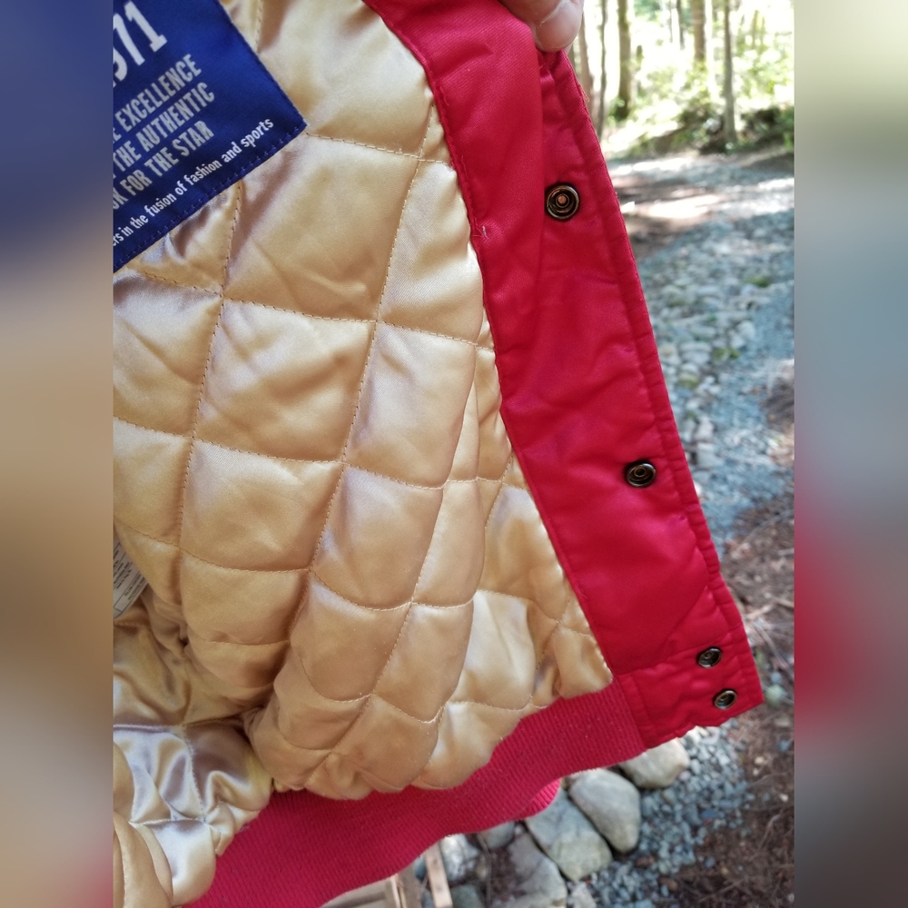Football Jacket 49ers Starter Large Rare Snap Up Red Gold Winter Coat Shiny - Picture 5 of 15